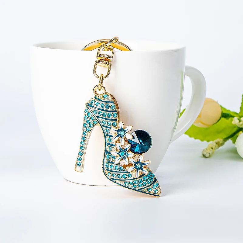 Elegant Flower High Heels Key Chain Women's Bag Pendant Alloy Rhinestone Car Key Ring Fashion Backpack Ornament - view 6