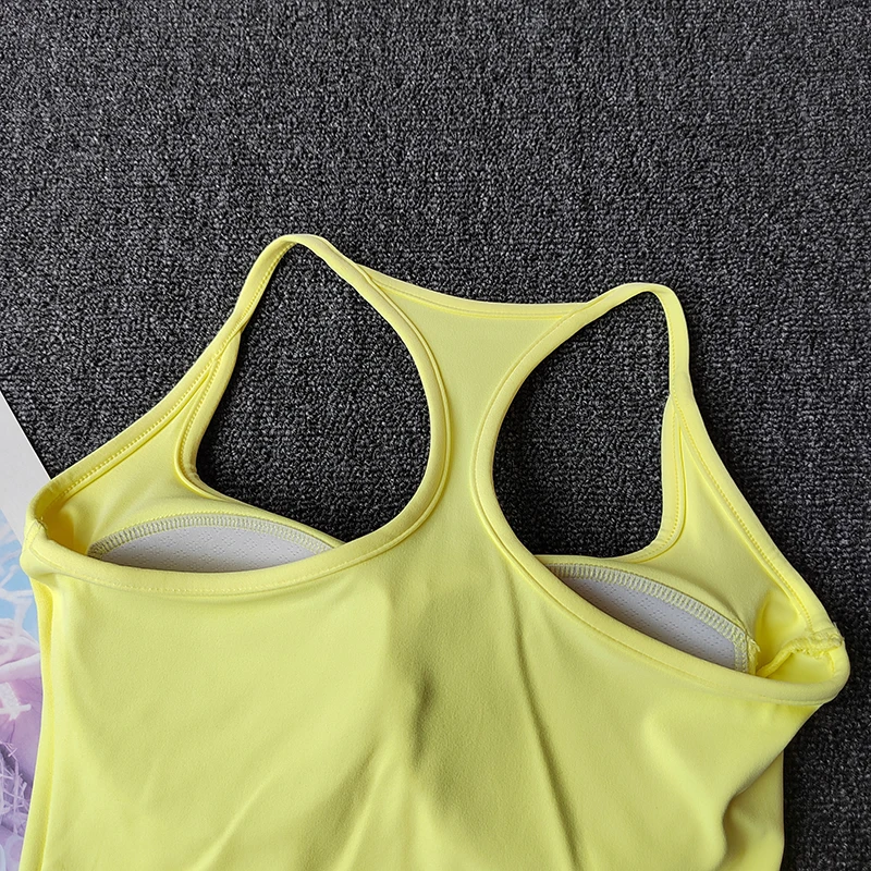 Schmale Träger und Yoga-Anzug-Weste mit Brustpolster, festem Cup, stoßfester Sportunterwäsche, farbiger Pilates-BH, Lauf-Outwear-Weste – Detail 8