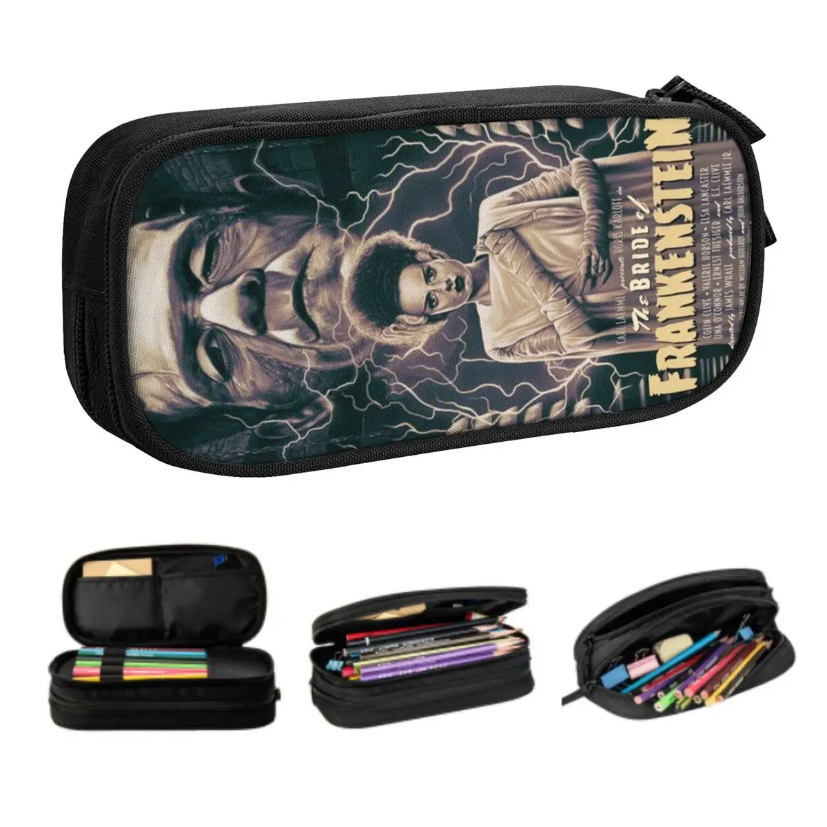 Korean The Bride Of Frankenstein Pencil Cases for Boys Gilrs Custom Scary Film Movie Large Storage Pen Box Bag Stationery