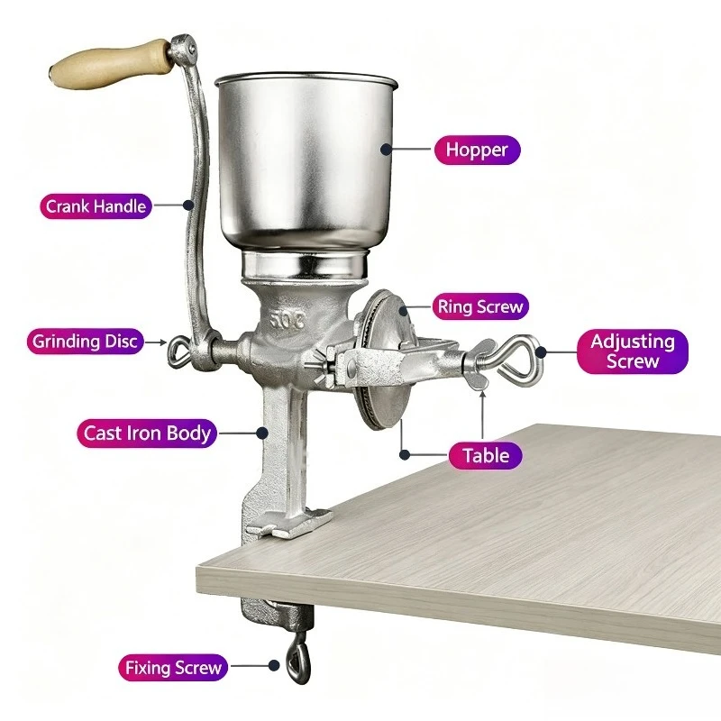 Electroplated Hand Crank Grain Mill Manual Grinder for Corn Peanut Pepper Spice Grain Particle Making