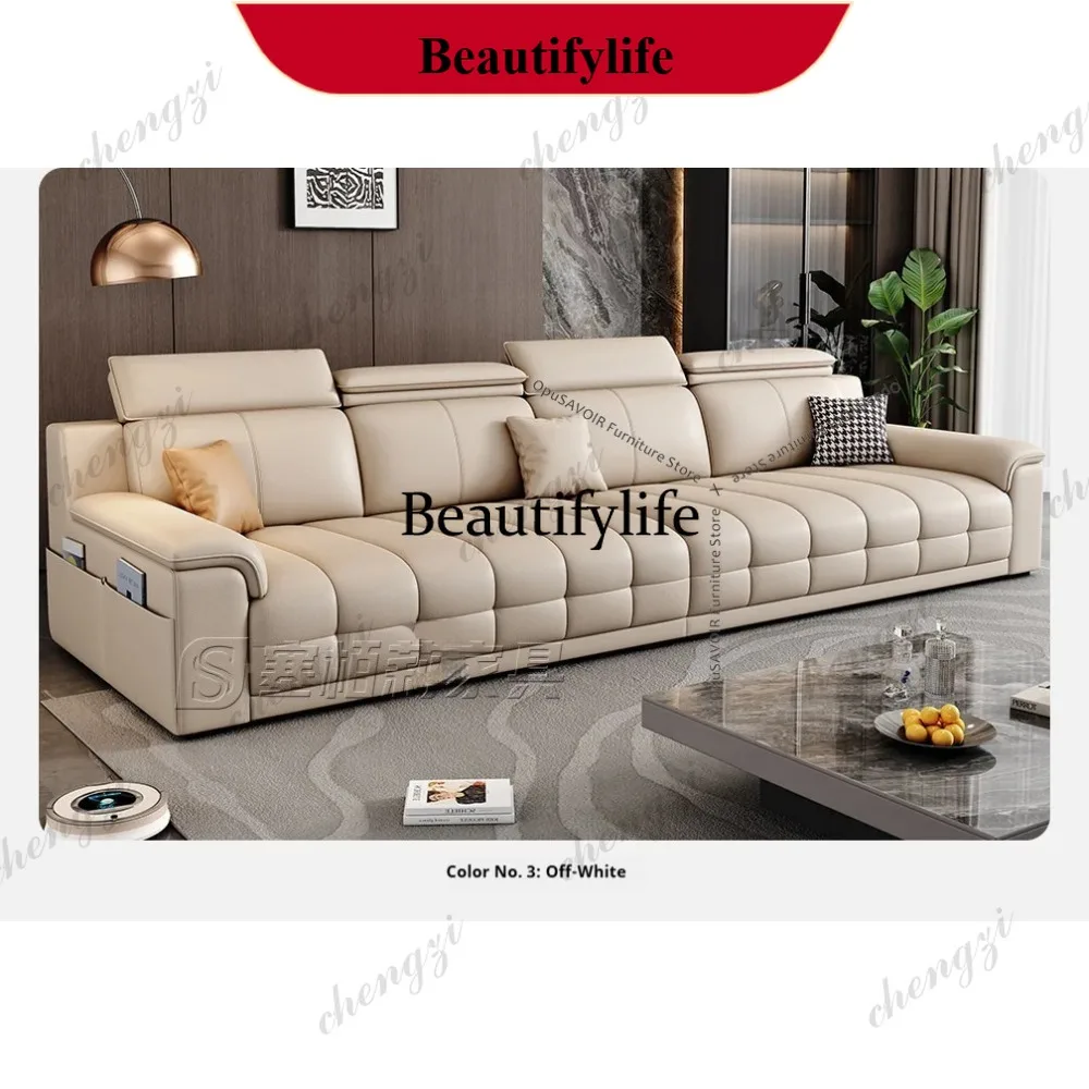 

D178 Italian Minimalist Lawrence Top Grain Leather Sofa - 3-Seater Straight Living Room Sofa Latex Support Compact Furniture