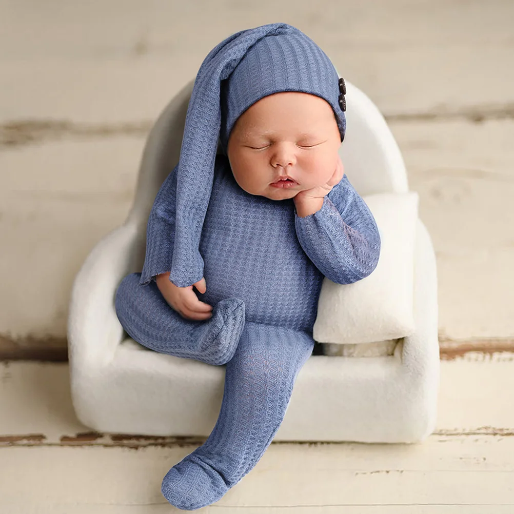 

2Pcs Baby Photography Jumpsuit Soft Comfortable Newborn Photo Suit Warm Knitted Outfit Simple Baby Clothes Newborn Jumpsuit