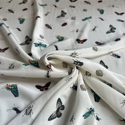 1 meter 100% Mulberry Silk 18 momme Crepe Silk Fabric Insects Floral Printed 113cm 44