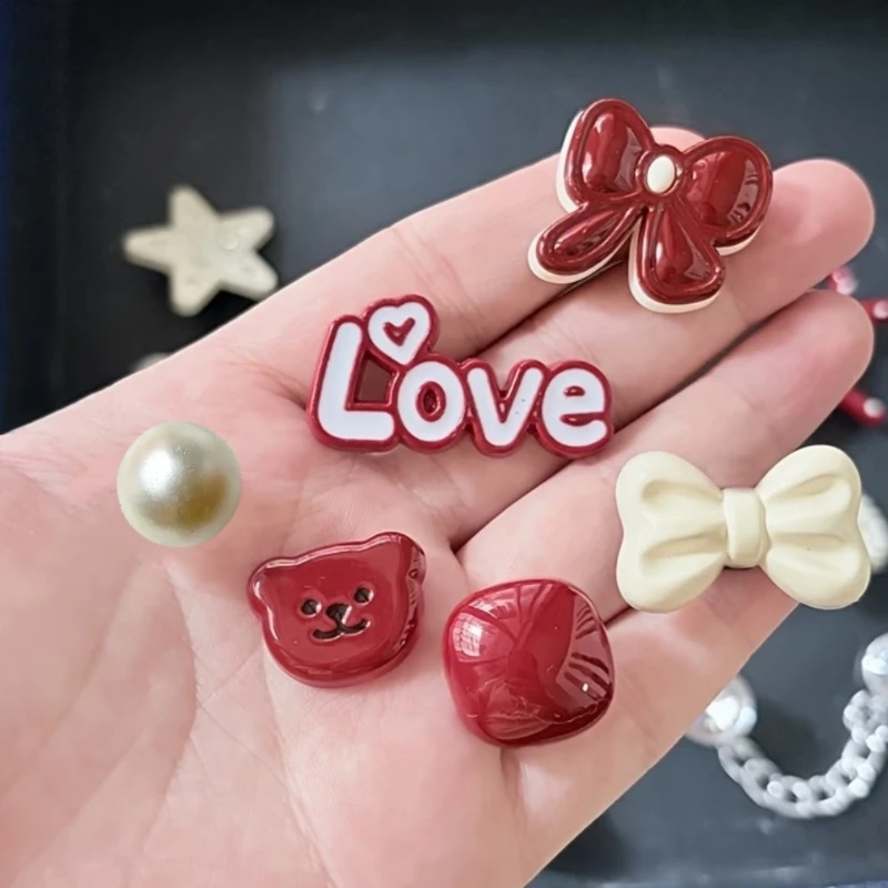 Love Bear Red Bow Star-Themed Shoe Accessory Set Romance Collection - Detachable Star Chain for Perforated Sandals Garden Shoes