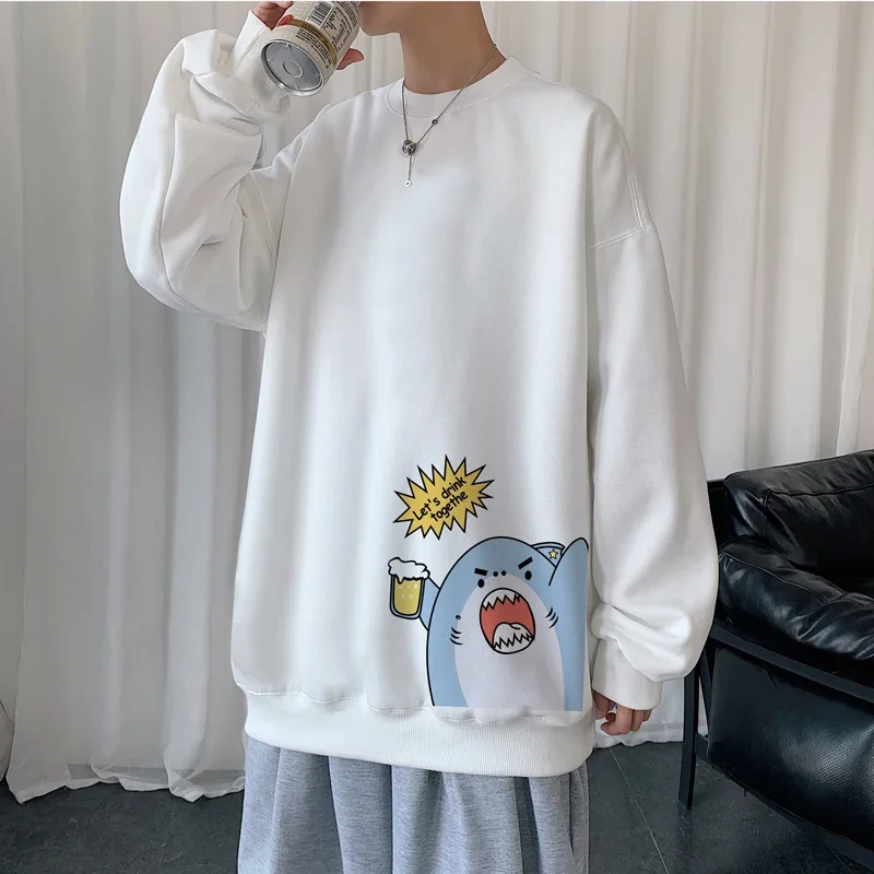 Men's Oversized Hoodie White 5XL Harajuku Hoodies Oversize For Men Anime Print Man Casual Wear Hoody Fashion Male Sweatshirt