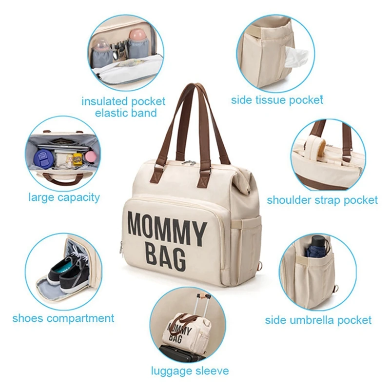 Babycaremommy mochila-bolsa de fraldas de grande capacidade para mulheres grávidas com alça de ombro para carrinho e bolsa de armazenamento de viagem