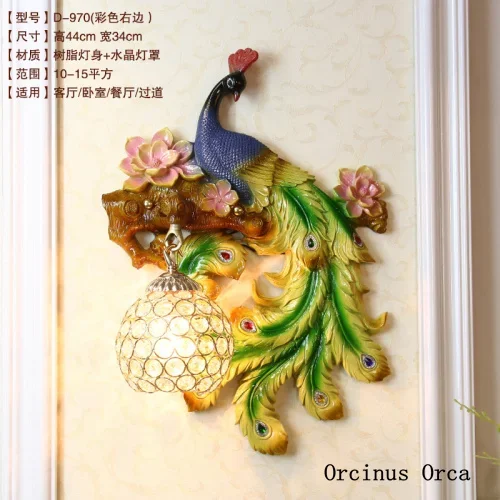 American Creative Colorful Peacock crystal wall lamp living room  bedroom bedside lamp Phoenix decorative wall lamp
