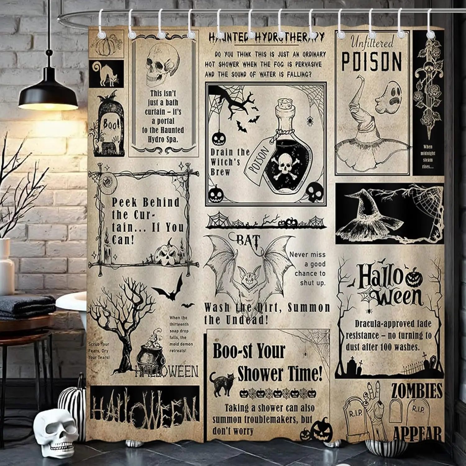 

Винтажная занавеска для душа на Хэллоуин, ужас, готический волшебный звезд, ведьма, летучая мышь, занавеска для душа в ванной комнате, винтажная водонепроницаемая занавеска на Хэллоуин