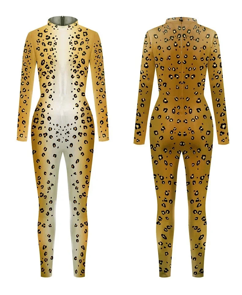 Macacão estampado em 3D para mulheres e homens, pantera jaguar, estilo punk, elástico, apertado, trajes cosplay de Halloween, roupa de festa, dramatização