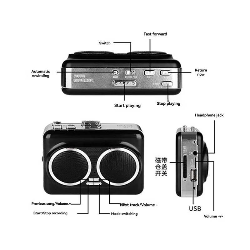 ABSQ-double haut-parleur USB lecteur de Cassette convertisseur de bande vers MP3 Plug And Play lecteur de bande de musique dispositif de Conversion