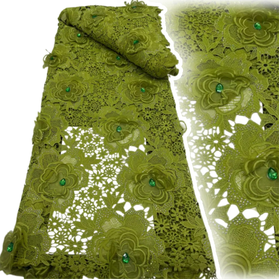 5 Yards Nigerian Guipure Cord Lace Fabric 2026 High Quality  African 3D Applique Embroidery Water Soluble Fabric For Dress 3309
