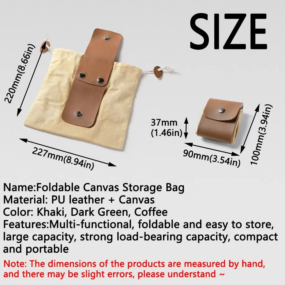 Collapsible Canvas Storage Bag Waxed Canvas Water-Resistant Garden Picking Pouch Buckle Belt PU Leather Outdoor Foraging Bag