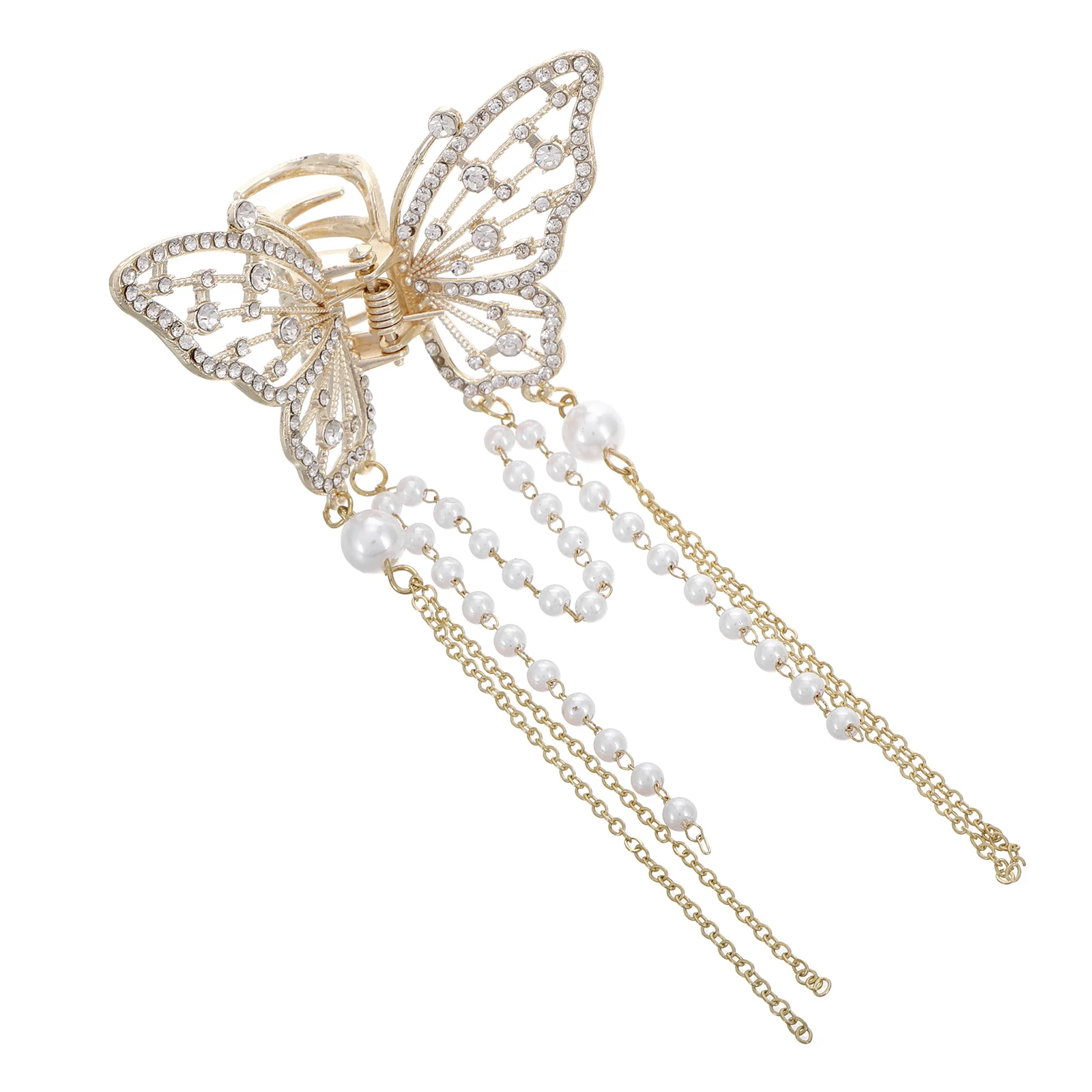 

Butterfly Hair Clip Accessories Gold Pearl Crystal Rhinestone Tassel Claw Clips Thick Large Hairstyles Vintage Chinese Style