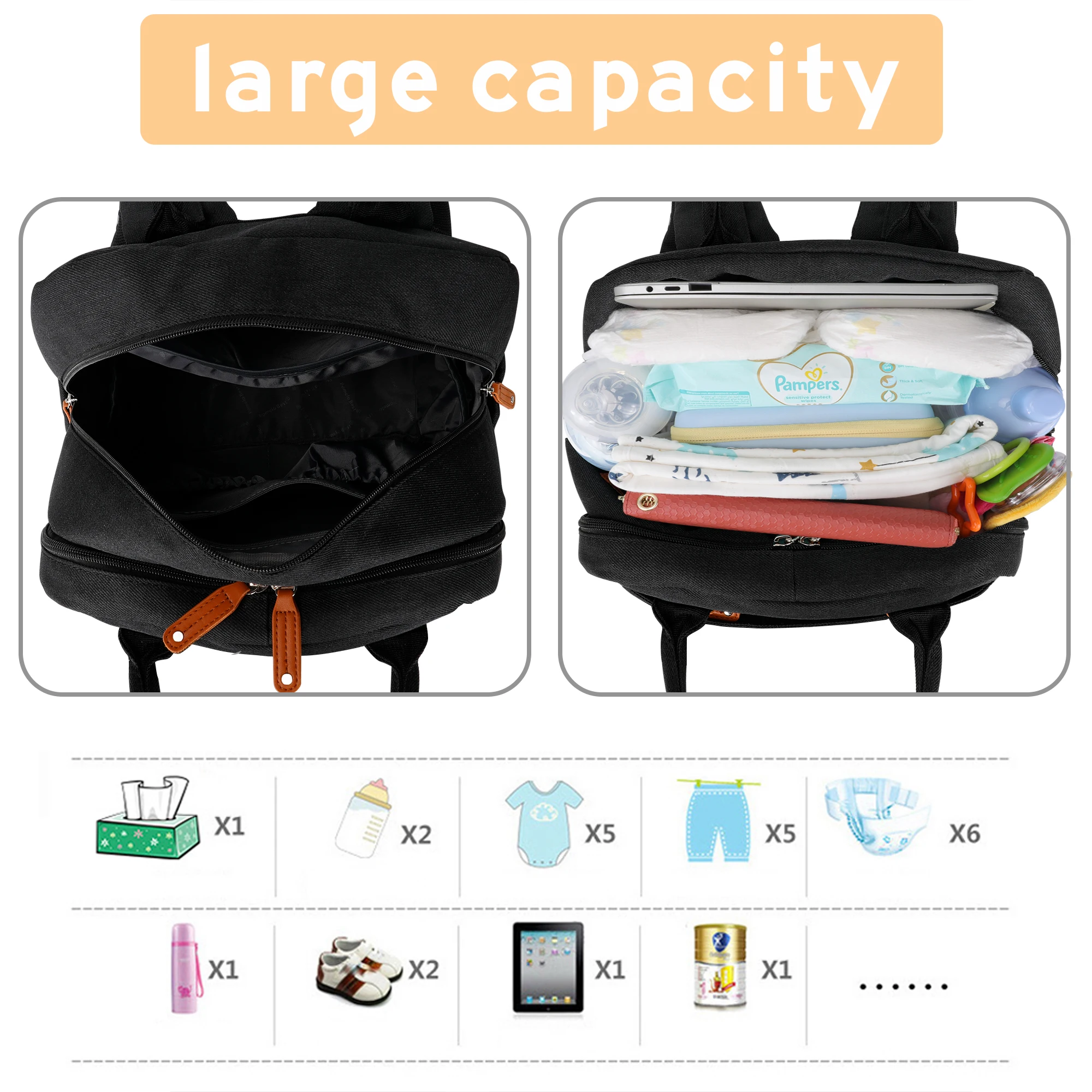 Baby Diaper Bag Backpack - Large Baby Bag for Boys, Girls, Waterproof Multi Function Travel Diaper Backpack with Changing Pad