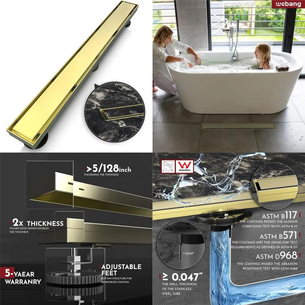 

WEBANG 24 Inch Linear Shower Drain Rectangular Floor Drain with Accessories Reversible 2-in-1 Cover Tile Insert Grate Removable