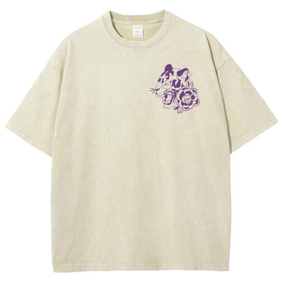 Retro Loose Round Neck T-Shirt Trendy Lines Tiger Print Fashionable Oversize Neutral Style Cool Designer New Short Sleeves