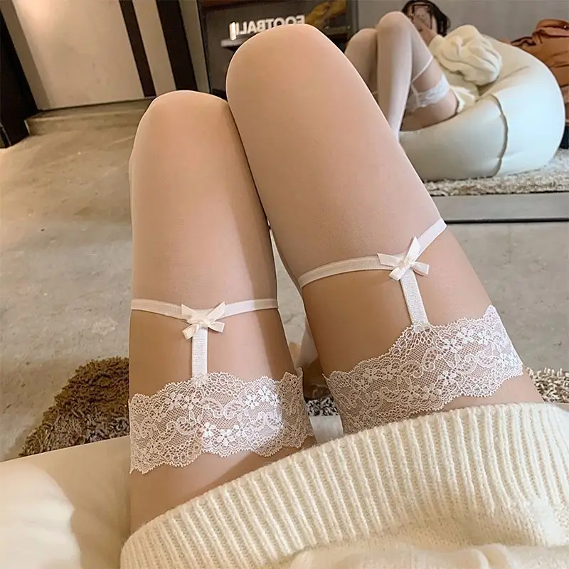 SOURCE Factory Sexy Internet Celebrity Thin Transparent Stockings Bow Suspenders White Pure Thigh Distribution Delivery