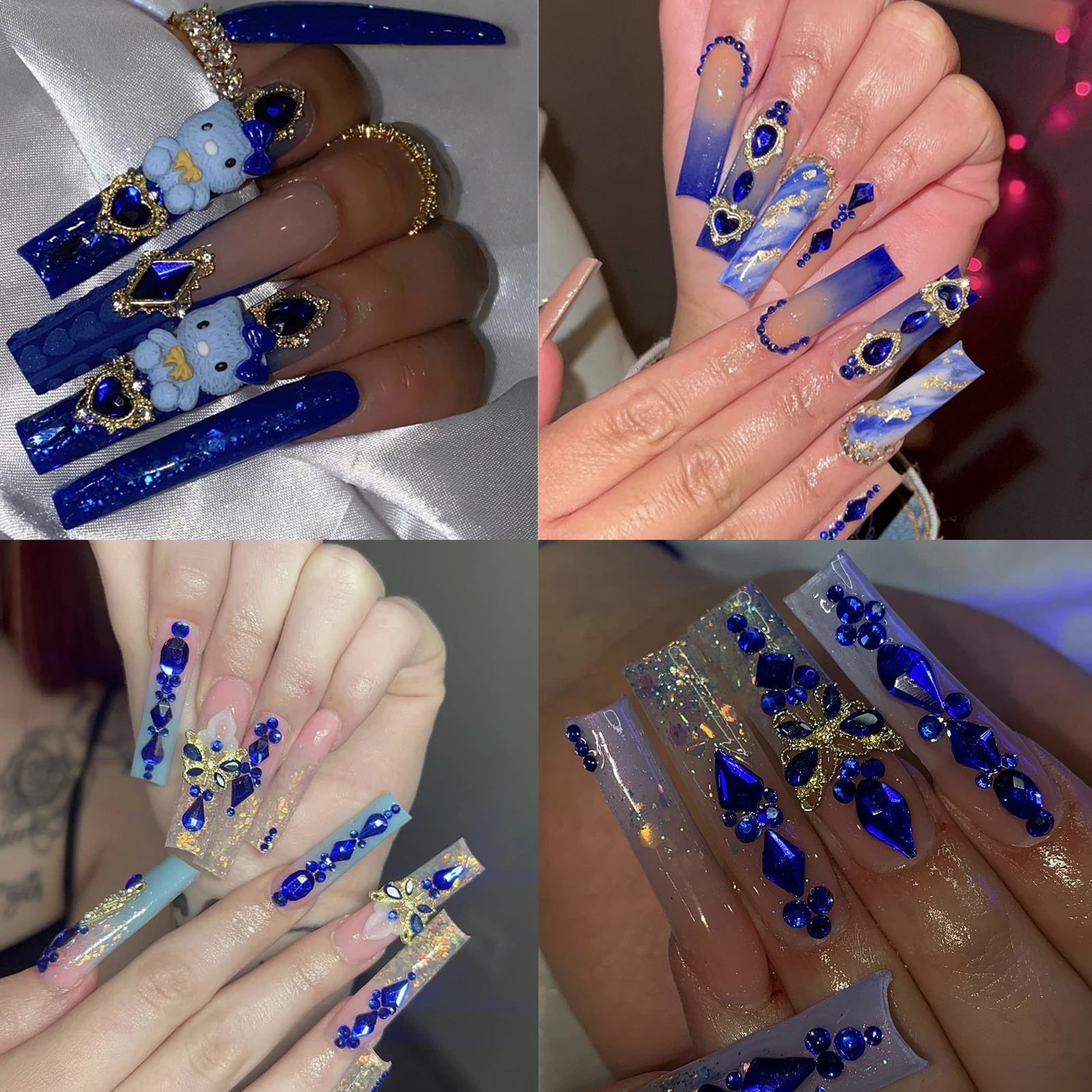 12-grid luxury alloy Klein blue glass diamond nail charms various styles of nail rhinestones suitable for DIY nail decoration