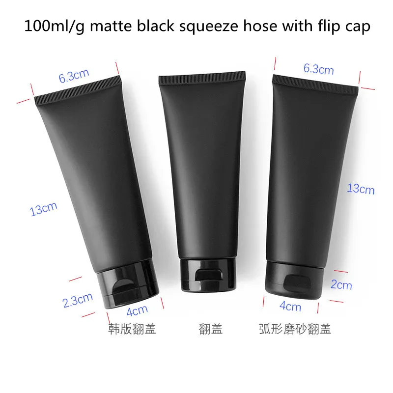 

100ml Empty Matte Black Squeeze bottle Soft Tube Facial Cleanser Body Cream Ointment Frosted Cosmetic Container With Flip Cap