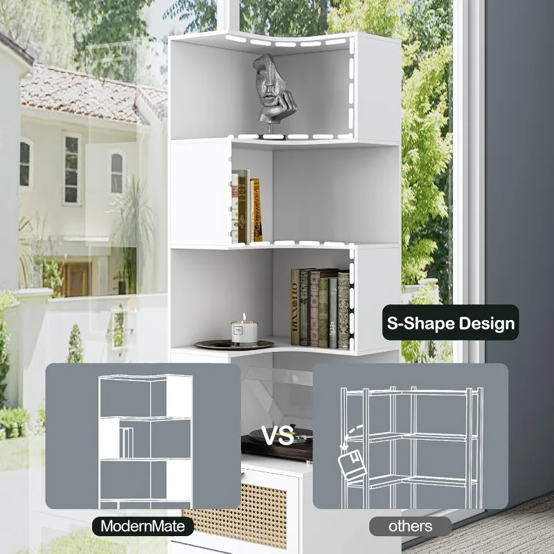 Reversibles modernes Bücherregal, DIY-Design mit Schallwand, L-förmiges freistehendes Holz-Eck-Präsentationsregal für Zuhause O