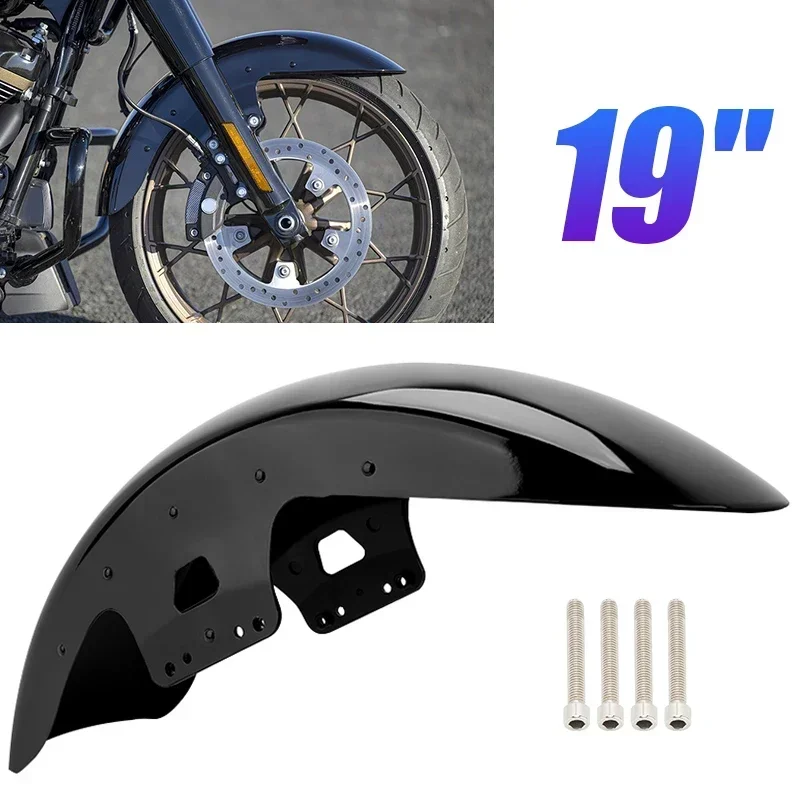 

19" Motorcycle Bright Black Wrap Front Fender Accessories For Harley Touring Road King Electra Street Glide 2014-2023