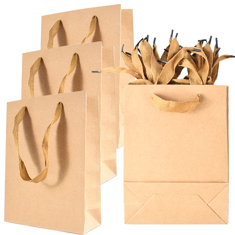 5/10/20Pcs Brown Kraft Paper Tote Bag Wedding Favors Gift Packaging Handbag For Birthday Christmas Party Supplies Shopping Pouch