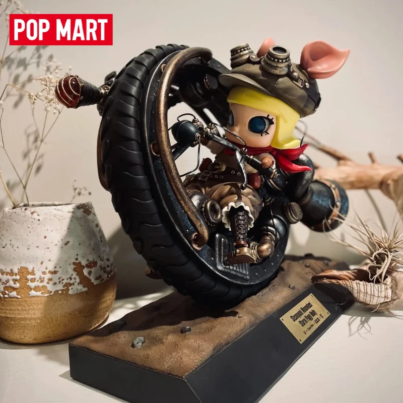Оригинальный POPMART MOLLY STEAM PUNK PIGGY BIKE: Ретро-механический стиль, индустриальный винтаж, эстетика стимпанка, праздничный подарок