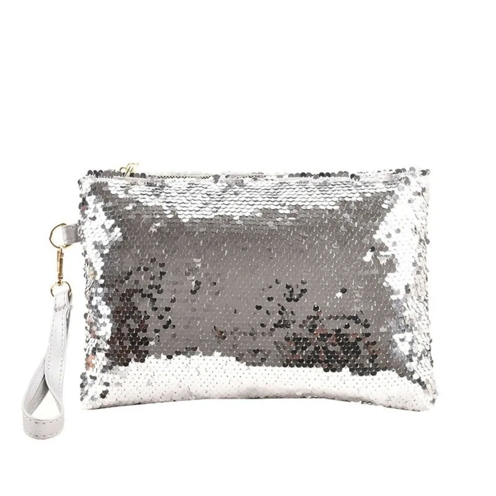 Portable Shiny Sequins Cosmetic Bag Multifunctional with Zipper Storage Bag Leather Polyester Makeup Bag Women