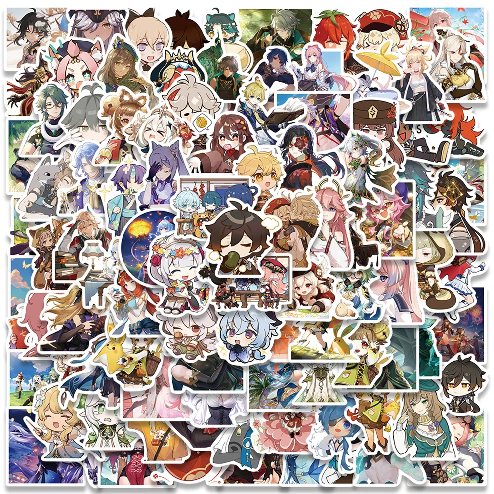 10/30/50/100pcs Genshin Impact Anime Stickers Aether Klee Zhongli Paimon Lumine Sticker Laptop Phone game Characters Decal Toys