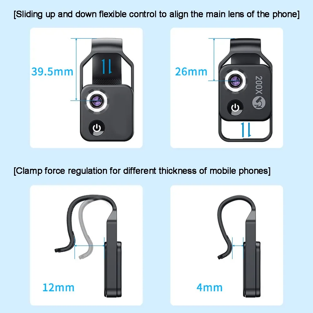 200X Microscope Lens Portable Mobile Phone Microscope For Mobile Phone Macro Lens LED Light HD Camera Lens Phone Accessories