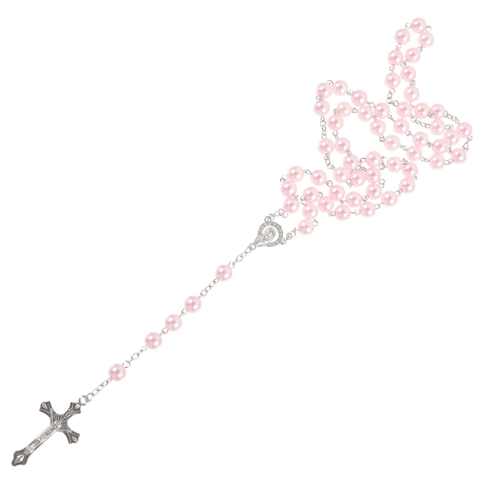 Pearl Love Rosary Catholic (Pink) 1pc Bead Necklaces Women Beaded Big