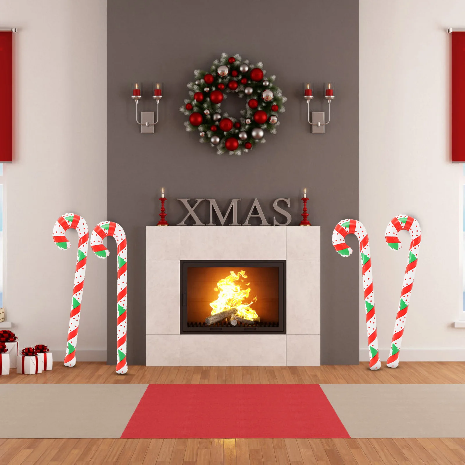 

4Pcs Christmas Inflatable Candy Canes Xmas Decorative PVC Material Party Props Kids Birthday Balloon Sticks Candy Cane