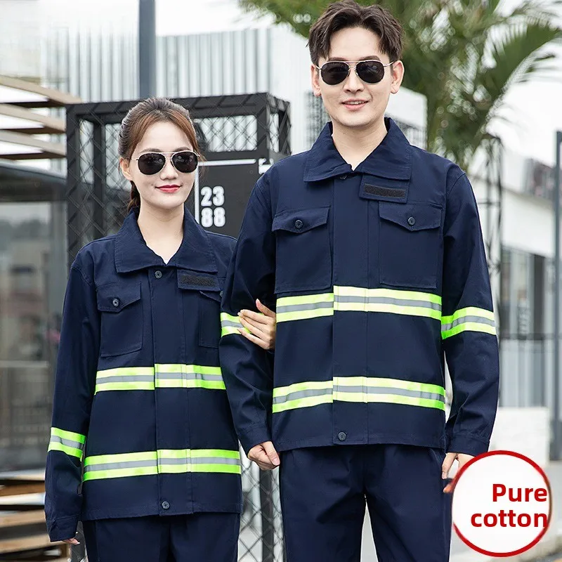 Labor Insurance Overalls Set Men's Pure Cotton Top Reflective Pants Welder's Tooling