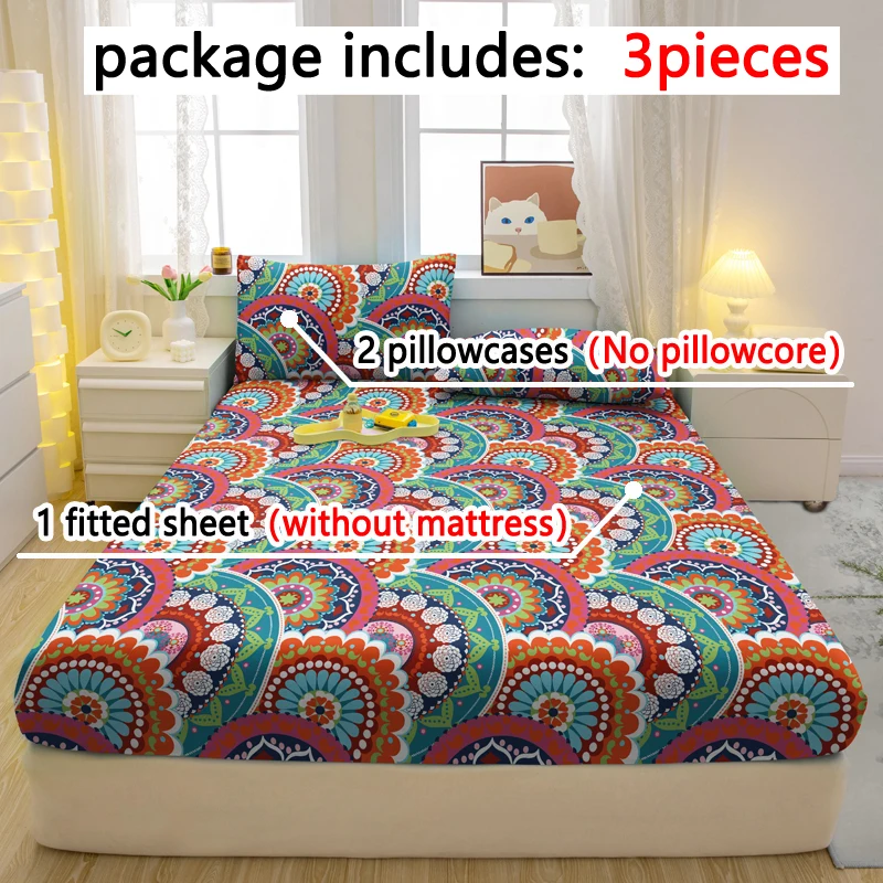 

3-piece Simple modern Bohemia pattern matte three piece fitted sheet set, bedroom printed bed cover set, bedding