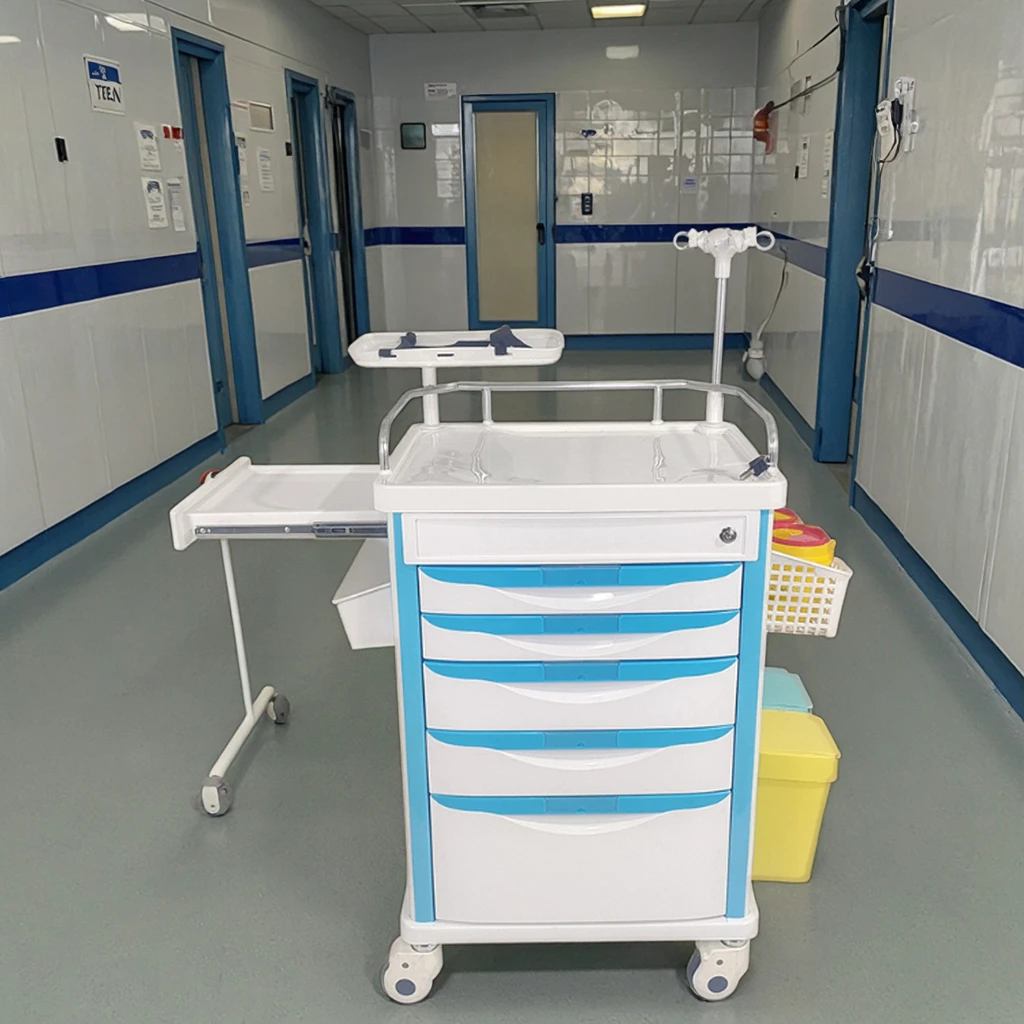 Najnowszy wózek medyczny z tworzywa ABS z szufladą, wózek na dokumenty medyczne, wózek szpitalny.