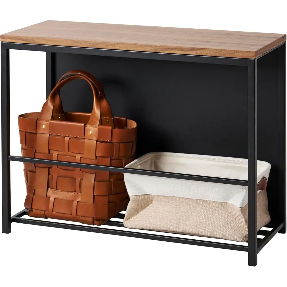 

Metal Entryway Storage Rack with Wooden Bench Top, 18 - Sturdy Shelving for Shoes, Slippers, and Bags