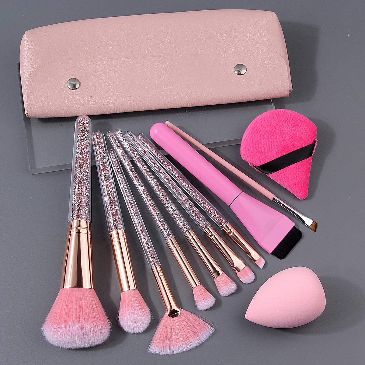 10/12/15/17pcs Professional Rhinestone Handle Makeup Brushes Set with Storage Bag Beauty Sponge Powder Puff for Face Eyes view 6