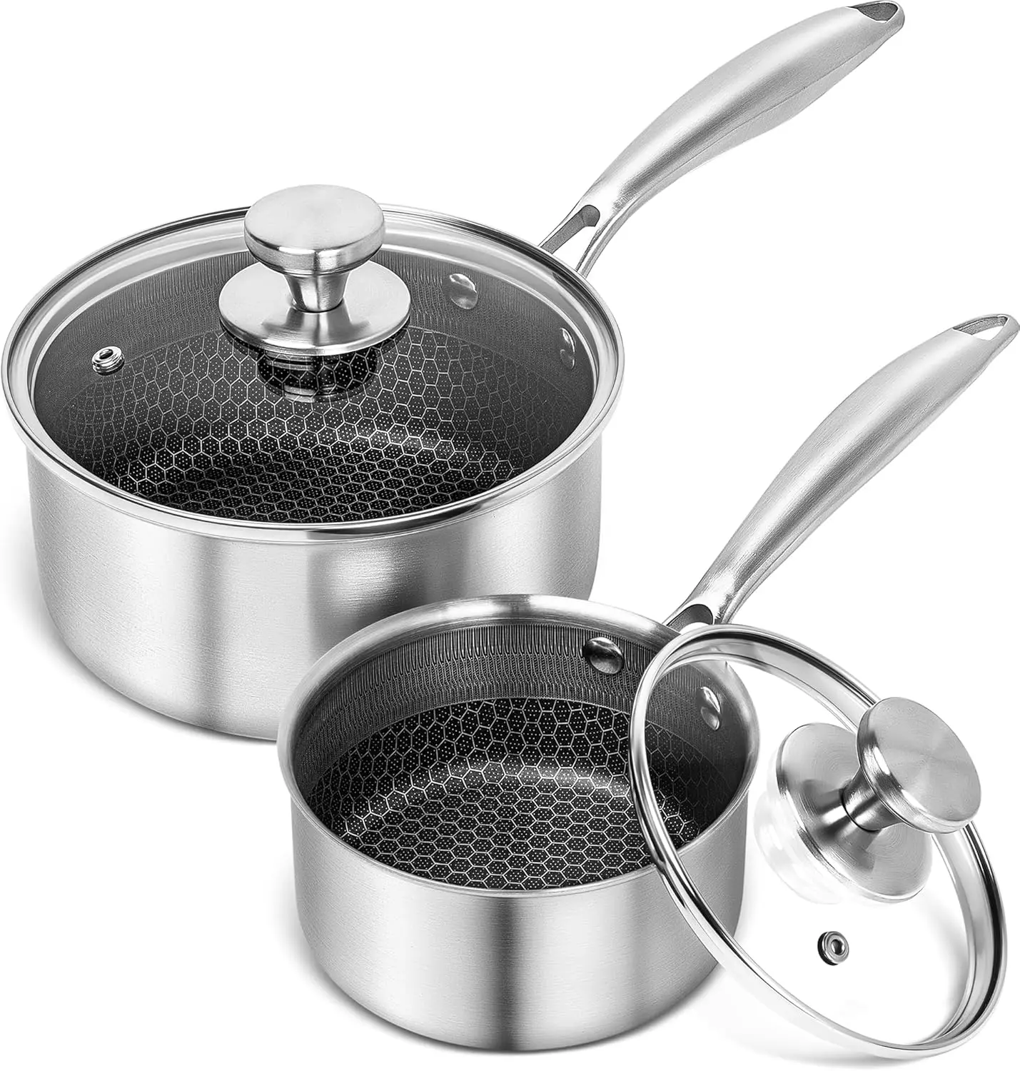 

Stainless Steel Saucepan Set 1QT & 2QT Premium Triple Ply Sauce Pan with Lid Sauce Pot with Honeycomb Interior - 4pcs