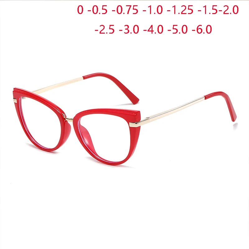 Blue Light Blocking Cat Eye Nearsighted Glasses For Women TR90 Spring Leg Optical Glasses With Prescription 0 -0.5 -0.75 To -6