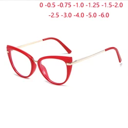 Blue Light Blocking Cat Eye Nearsighted Glasses  For Women TR90 Spring Leg Optical Glasses With Prescription 0 -0.5 -0.75 To -6