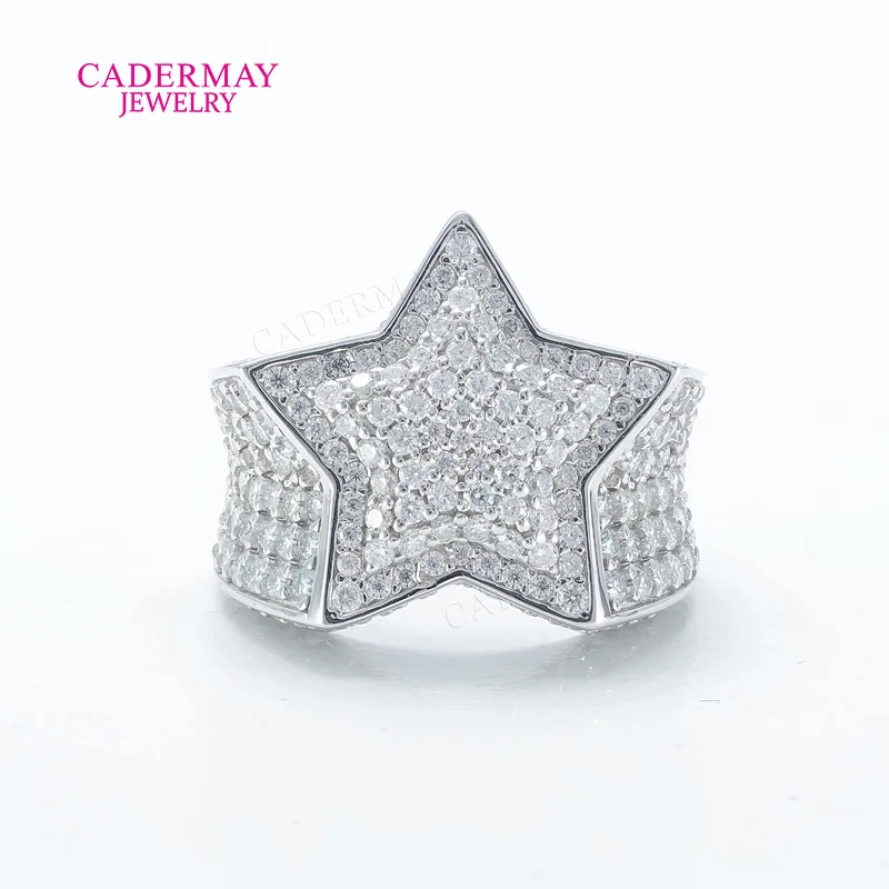 

HipHop Jewelry Pass The Diamond Tester GRA Certificate Moissanite Star Ring 925 Silver Star VVS Moissanite Pinky Ring Men Gift