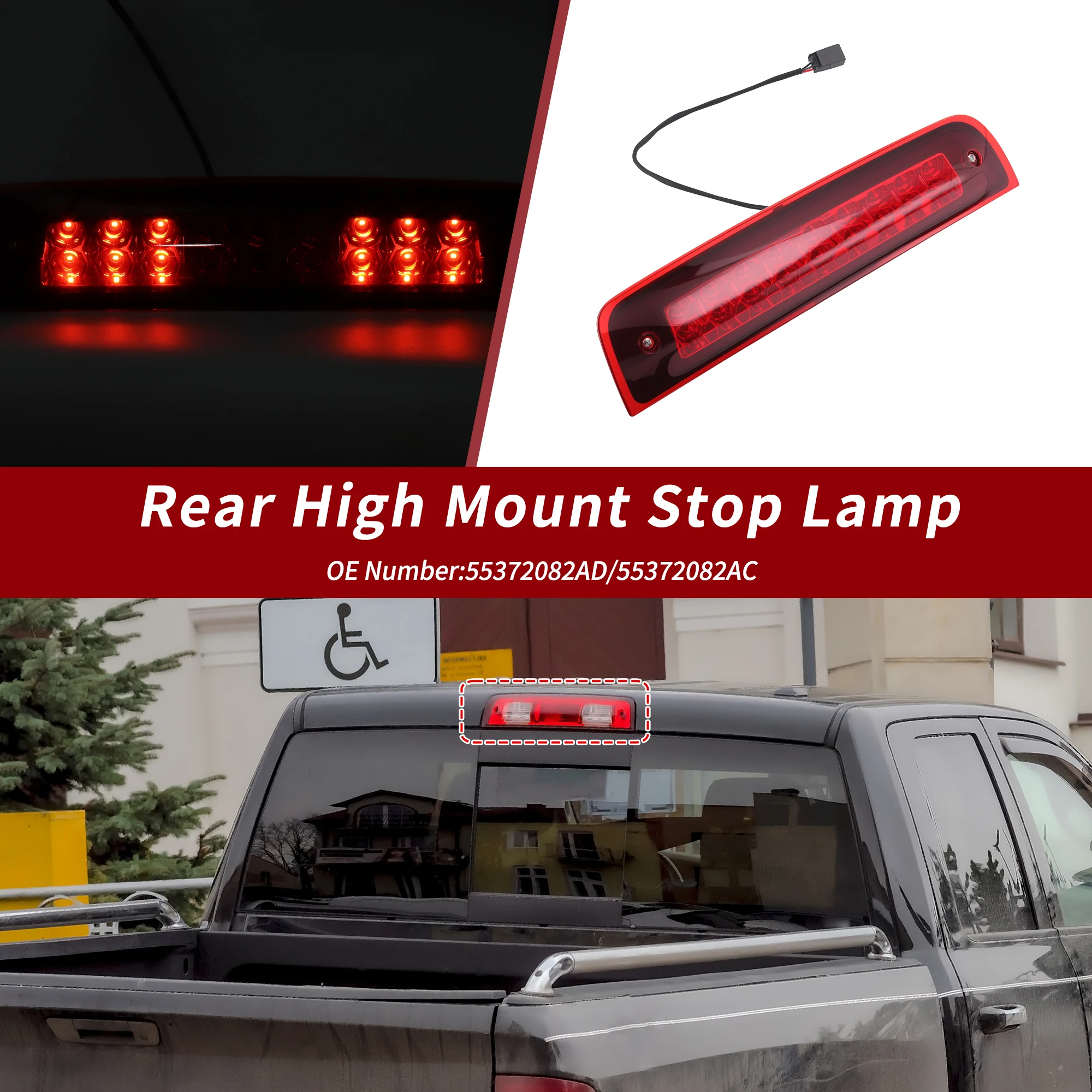 UXCELL High Mounted LED Third Brake Light for Dodge for Ram 1500 2009-2017 55372082AD