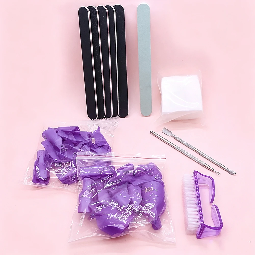 Nail Polish Soak Off Remover Kit Finger Toe Clips Nail Buffer File Cuticle Pusher Dust Brush Cotton Pads For Nail Art Salon DIY