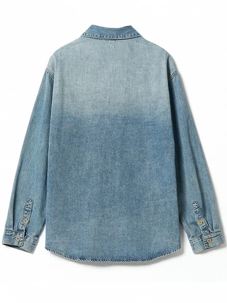 Fashion Men Spring Blue Denim Shirt Summer Chic Turndown Collar Single Breasted Workwear Shirts Pocket Casual Long Sleeve Tops