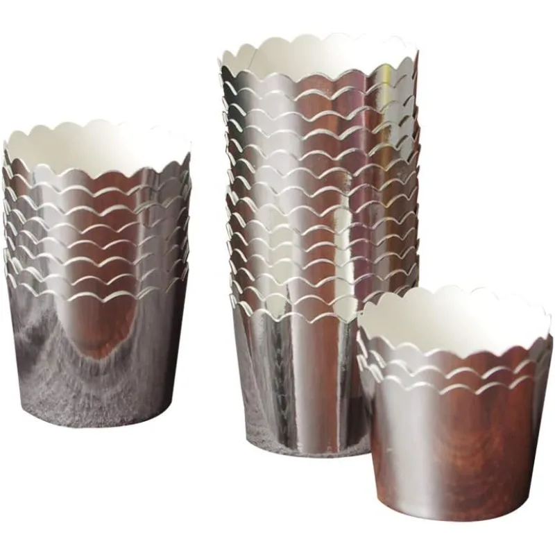 50pcs Silver Paper Cupcake Liners - Ideal for Holidays, Parties, Weddings, and Anniversaries Baking Cups (50 Pcs)