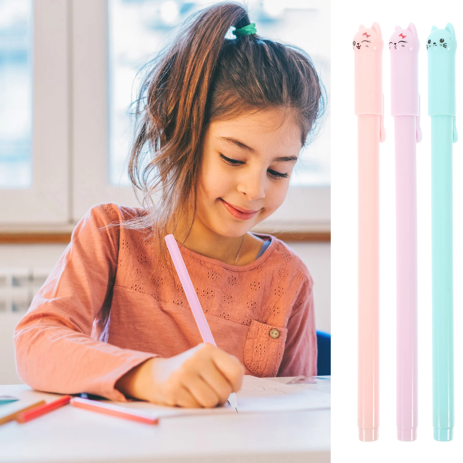 

12 Pcs Kitten Neutral Pen Cute Pens for School The Cat Bulk Aluminum Alloy Gel Ink Colorful Cartoon