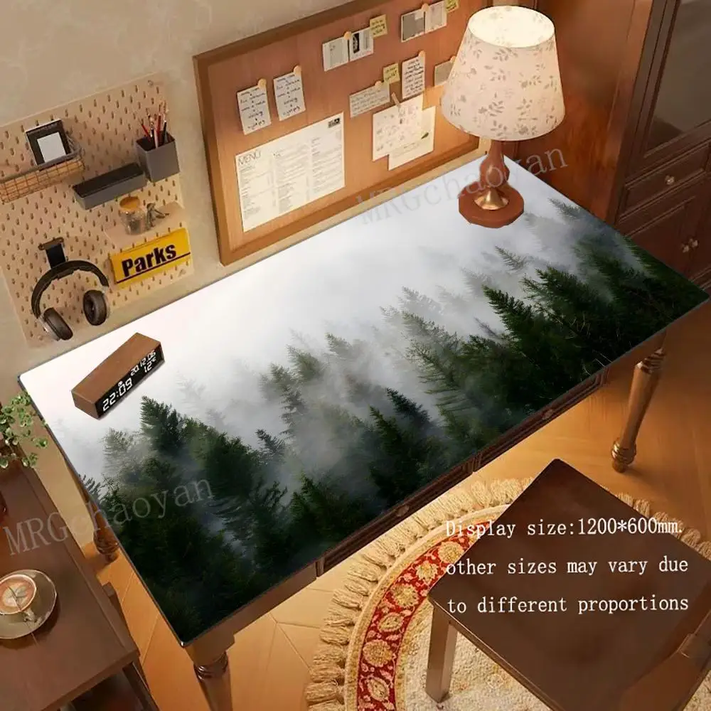 

Large Fog Mountain Forest Mouse pad Forest Nature Woodland Aesthetic desk mat Rubber anti-slip PC keyboard office accessories
