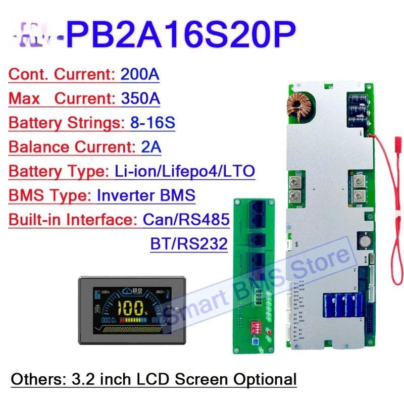 Inverter BMS Solar Energy Storage 24v 48v 100a 150a 200a 8s 10s 16s Inverter  With Active Balance PB2A16S15P PB16S20P