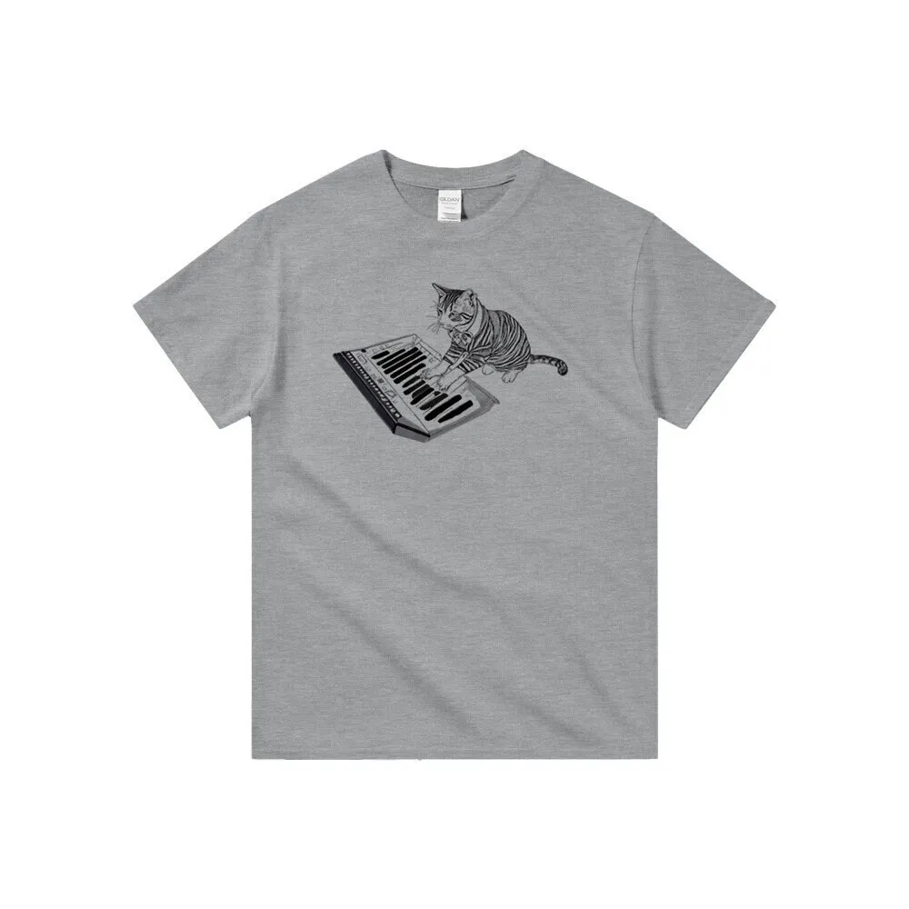 Camiseta de gato que toca el Piano, amante de los animales S para él, divertido, lindo, genial