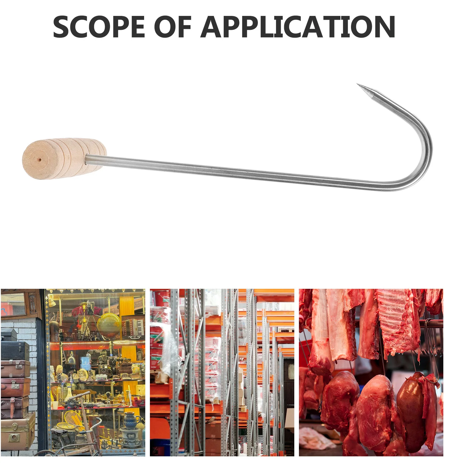 

2pcs Wood Handle Meat Hook Aluminium Alloy T Handle For Butchering Grilling Slaughterhouse Processing Bbq Roasting Tool Kitchen